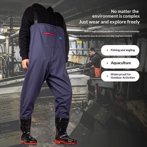 Pantalon de pluie et de wading <span class=keywords><strong>pour</strong></span> homme, une pièce, bleu, intégral, épaissi, imperméable, avec fermeture à sangle, en PVC, avec couvre-bottes intégrés, personnalisable, <span class=keywords><strong>pour</strong></span> la plage - Product Image 2