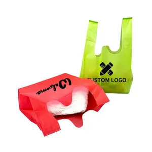 Custom Logo Environment-friendly Nonwoven Tote shopping Bag vest handle T-shirt carrier Restaurant to-go bag for Grocery Mart