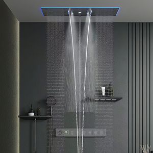 Soffione <span class=keywords><strong>doccia</strong></span> termostatico quadrato in ottone da incasso a soffitto, a cascata, con LED intelligente, spazzolato, a fusione a caldo, pre-incassato a parete per bagno - Product Image 1