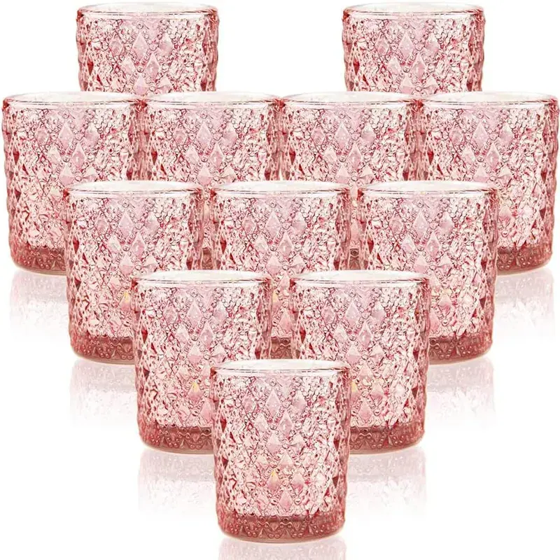 Tee licht halter rosa Set von 12 Kerzen gläsern 5x6,8 cm Tee licht gläser Geschenk Kerzenhalter Dekoration