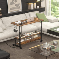 Petit Bureau d'Ordinateur Roulant Rustique Portable, Étagères de Rangement pour Ordinateur Portable, Prise de Courant, Bureau à Domicile, Réglable, 32 Pouces