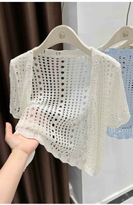 2025 nuovo Design Cardigan in maglia sottile traforata giacca da donna scialle maglieria stile spiaggia - Product Image 5