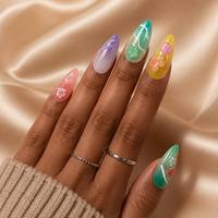 Faux ongles 3D en gelée à presser, style stiletto, vente en gros, étiquette privée personnalisée, motifs fleurs, étoiles, dégradé, pour l'été