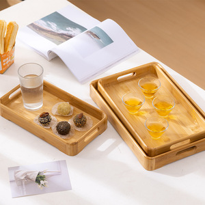 Bamboo Rectangular <b>Tray</b> 30x20 Cm With Handles For Serving Desserts Tea Household Use - Product Image 1