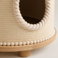 Maison pour chat en sisal YAOYUE avec dessus en bois de chêne, entrée ronde, deux tailles pour chats de taille moyenne