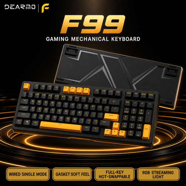 F99 Wired Mechanical Gaming Keyboard 99 Keys Full Key Hot Swappable  RGB Backlit PBT Keycaps Ergonomic Office Game Keyboard DIY