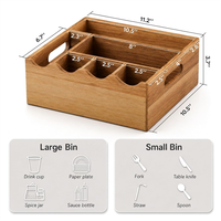 Support de rangement pour ustensiles de cuisine en bois d'acacia à prix abordable, distributeur de 6 compartiments pour assiettes en carton