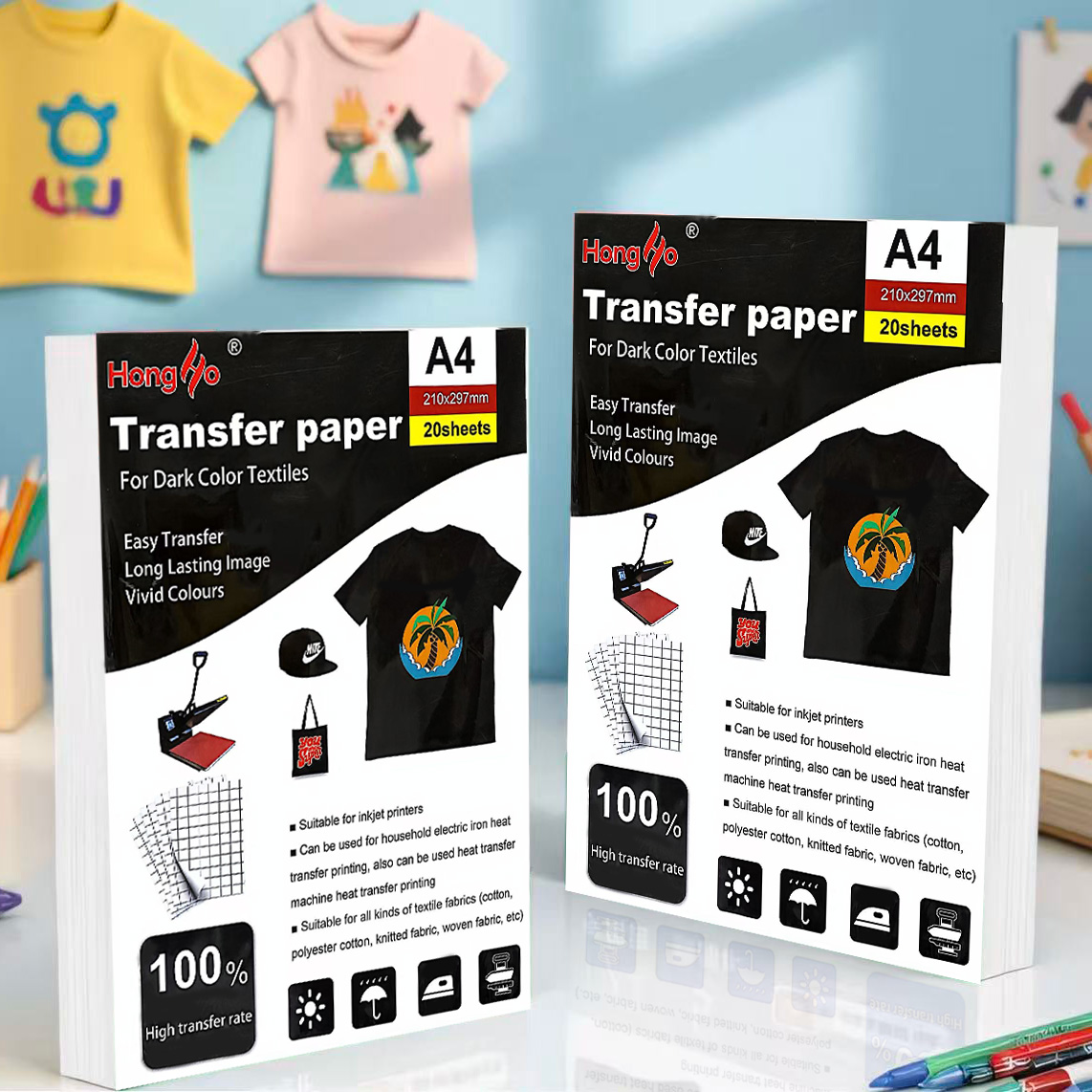 A4 A3 Transfer Paper 20 Sheets Compatible with Inkjet Printers for Dark Color Textiles, T-shirts, Bags & Hats