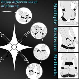 Verstellbare Handschellen Fußfesseln Oberschenkelmanschetten Knebel Augenbinde Klemmen 9-teiliges Set Fesselset <span class=keywords><strong>Sex</strong></span> Bondage BDSM Frauen Erwachsene Paar Spielzeug - Product Image 4