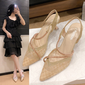 Summer New Girls With Skirt Rhine-pointed Slender Heels 's High-heeled Sandals Thin Heels for Shoes Women - Product Image 1