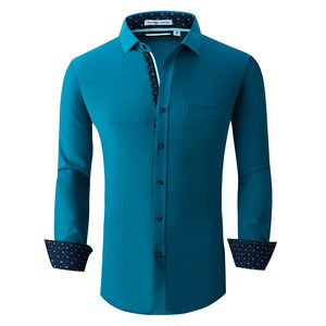 Nuova <span class=keywords><strong>Camicia</strong></span> Primaverile da <span class=keywords><strong>Uomo</strong></span> con Logo Personalizzato, Design Elegante in <span class=keywords><strong>Turchese</strong></span>, Elasticizzata in Quattro Direzioni, Vestibilità Slim - Product Image 1