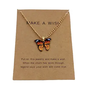 Alloy colorful different designs cheap price gift Make a Wish Butterfly Necklace