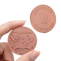 Pièces de monnaie en cuivre personnalisées, portrait de gorille en relief profond 3D, gaufrage double face, cuivre pur 999, 1 once