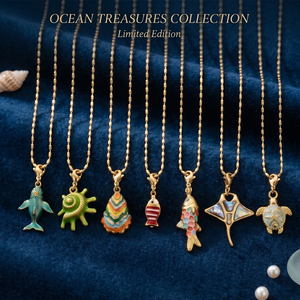 Collana con Ciondolo da Donna a Tema Oceano, Abalone, Pangaione, Tartaruga Marina, in Acciaio Inossidabile Placcato Oro 18K, Estetica Estiva da Spiaggia, con Cristallo - Product Image 1