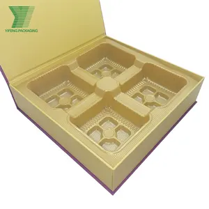 Индивидуальные Роскошные тиснения с УФ-логотипом, жесткий картонный пластиковый лоток, упаковочная коробка для лунных тортов, магнитная бумажная коробка
