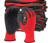 Prix d'usine en gros Gants froissés en latex rouge noir résistants aux coupures de calibre 13 Gants de protection du travail