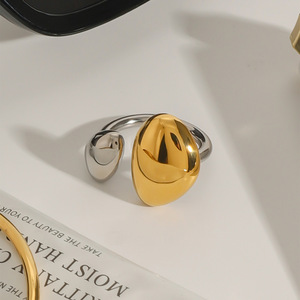 Statement <b>Ring</b> 18k Gold Stainless Steel Two Tone Irregular <b>Opening</b> Geometric Shape Unisex Jewelry Gift - Product Image 2
