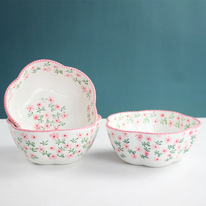 Bol à riz floral original, bol à soupe de haute qualité, bol en céramique sous glaçure, bol à yaourt frais et élégant, saladier en céramique. - Product Image 1