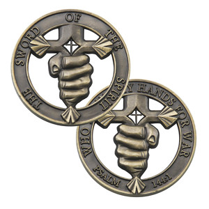 Pièce de collection religieuse de haute qualité Jésus-Christ, motif épée et psalmes spirituels, en étain plaqué, cadeau de collection en métal - Product Image 2