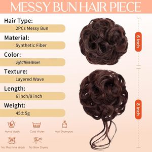 Lot de 2 chignons désordonnés pour femmes, extensions de cheveux artificiels, fibre haute température, attaches élastiques antidérapantes, <span class=keywords><strong>chignon</strong></span> instantané, ondulé et bouclé - Product Image 2