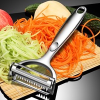 Éplucheur-râpe à pommes de terre manuel multifonctionnel 2-en-1 en acier inoxydable, durable, résistant au four, portable, pour couper les légumes