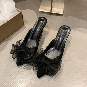 Mules d'été à bout pointu et nœuds, talon moyen, pour femme, élégantes, grandes tailles, sexy, imprimé léopard - Product Image 6