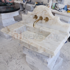 Lavabo flotante para tocador y armario de cocina para uso en lavado de Hotel Calacatta Viola Mármol Grifo de un solo orificio Fregadero de lavabo - Product Image 4