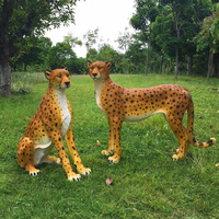 Grandes sculptures d'animaux en fibre de verre, accessoires de décoration de fête de parc de vacances en plein air, statues artificielles de léopard en résine grandeur nature
