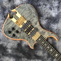 Style Alem personnalisé Mark King 5 Omega coupe bas forme cou à travers le corps en érable flammé haut 5 cordes guitare basse