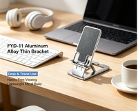 Support de téléphone de bureau en aluminium multi-pliable avec bras télescopique réglable en hauteur et base creuse pour dissipation thermique