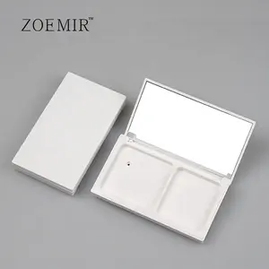 rectangle empty powder compact all white two well blush palette case magnetic eyeshadow powder case with mirror