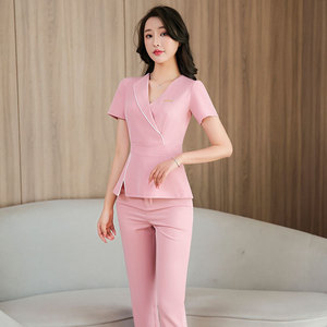Nuevo Uniforme de Trabajo de Alta Gama para Esteticista de Spa, Modelo 236, de Cuero Genuino Repujado, con Mangas Cortas y Pantalones Largos - Product Image 5