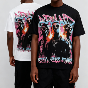 T-shirt normal # T-shirts streetwear en coton de haute qualité T022-042, vente en gros, style vintage, coupe ample, poids lourd, design de créateur - Product Image 2