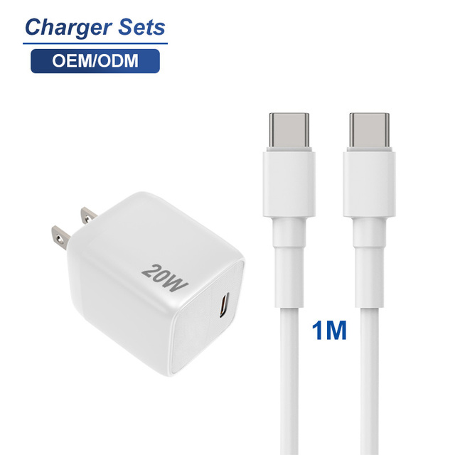 Schitec Mini Cube US Plug PD 20W Fast Wall Block USB C Charger Sets with 1m Cable Universal for Smart Mobile Device