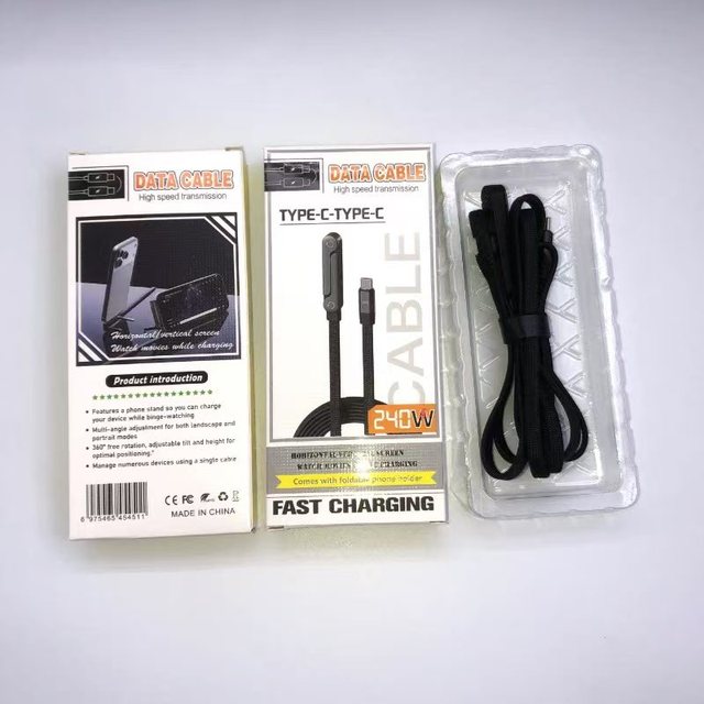 240W High Power USB-C Charging Cable with Zinc Alloy Phone Holder Durable Braided Data Sync Cable