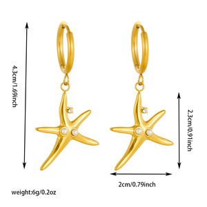 Starfish Gold Plated Pendant Stainless Steel Jewelry Set With Diamond Pearl Inlay For Gift Occasion - Product Image 4