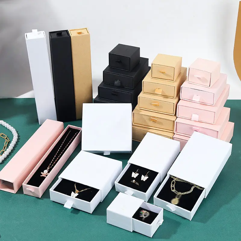 Kleine Luxe Custom Logo Bedrukt Sieraden Zwarte Doos Oorbellen Case Cadeau Papier Verpakking Witte Sieraden Dozen Voor Sieraden