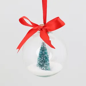 Ornamen Pohon Natal 80MM, Adornos Navidad, Hiasan Bening Mini Arbl De Navidad dengan Pita Bola Natal