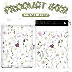 Sobres de Poliéster con Diseño de Flores Silvestres en Acuarela - Paquete de 100 Unidades de 10x13 Pulgadas, Bolsas de Envío Decorativas Autosellables para Ropa - Product Image 5