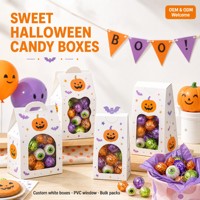 Emballage d'Halloween personnalisé OEM ODM en gros, boîte à bonbons avec fenêtre en PVC imprimée squelette araignée, usine certifiée ISO 9001