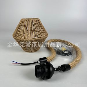 Woven Hemp <b>Rope</b> Chandelier Cone Shape E27 Single Head For Living Room Bedroom Home Decor LED <b>Light</b> Source - Product Image 3