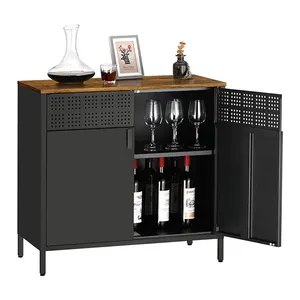 Grande cucina Buffet credenza 2 porte acciaio liquore armadio industriale isola stazionaria, struttura in metallo, stazione caffè casa