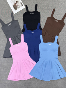 Abito Estivo da Yoga per Donna con Spalline Sottili, Vita Alta e Gonna Plissettata, Traspirante per Fitness e Allenamento, Blu/Rosa/Marrone/Blu Scuro/Grigio - Product Image 1