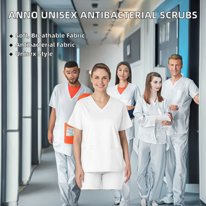 Nouveaux ensembles de blouses médicales ANNO élégants et antibactériens en polyester/coton tissé, personnalisables, doux, à manches courtes, unisexes, pour usage hospitalier - Product Image 2