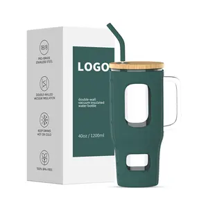 50OZ Grande Capacidade Copos De Vidro Personalizar Cor Silicone Manga Vidro Tumbler com Tampa De Bambu e Palha