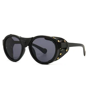 Fashion New Vintage SteamPunk Style Cool Sunglasses Leather Side Shield Brand Design Sun Glasses