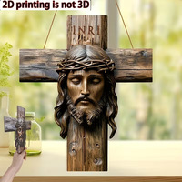 Décoration murale en bois en forme de croix de Jésus, décoration murale chrétienne imprimée en 2D, sculpture religieuse de la croix INRI pour la maison ou la chapelle
