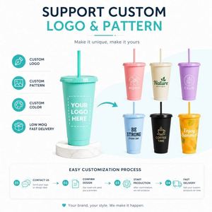 Vaso de Plástico Personalizado con Logotipo de 24 oz (710 ml) con Tapa y Pajita, Taza Reutilizable de Doble Pared para Café, Acabado Mate, para Regalo Empresarial - Product Image 4