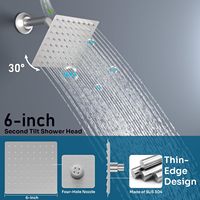 Ensemble de robinetterie de douche Homedec à 3 poignées avec écran LED, pommeau de douche rectangulaire de 6 pouces à jet pluie, icônes lumineuses doubles, finition brossée