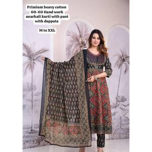 Ensemble pantalon Anarkali haut de gamme pour femmes avec coton pur, tenue de mariage, de bureau, de fête - Ensemble de costume traditionnel indien imprimé en gros - Product Image 1